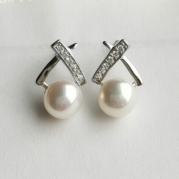 NEW cultured white freshwater pearl white topaz earrings silver - Picture 2 of 4